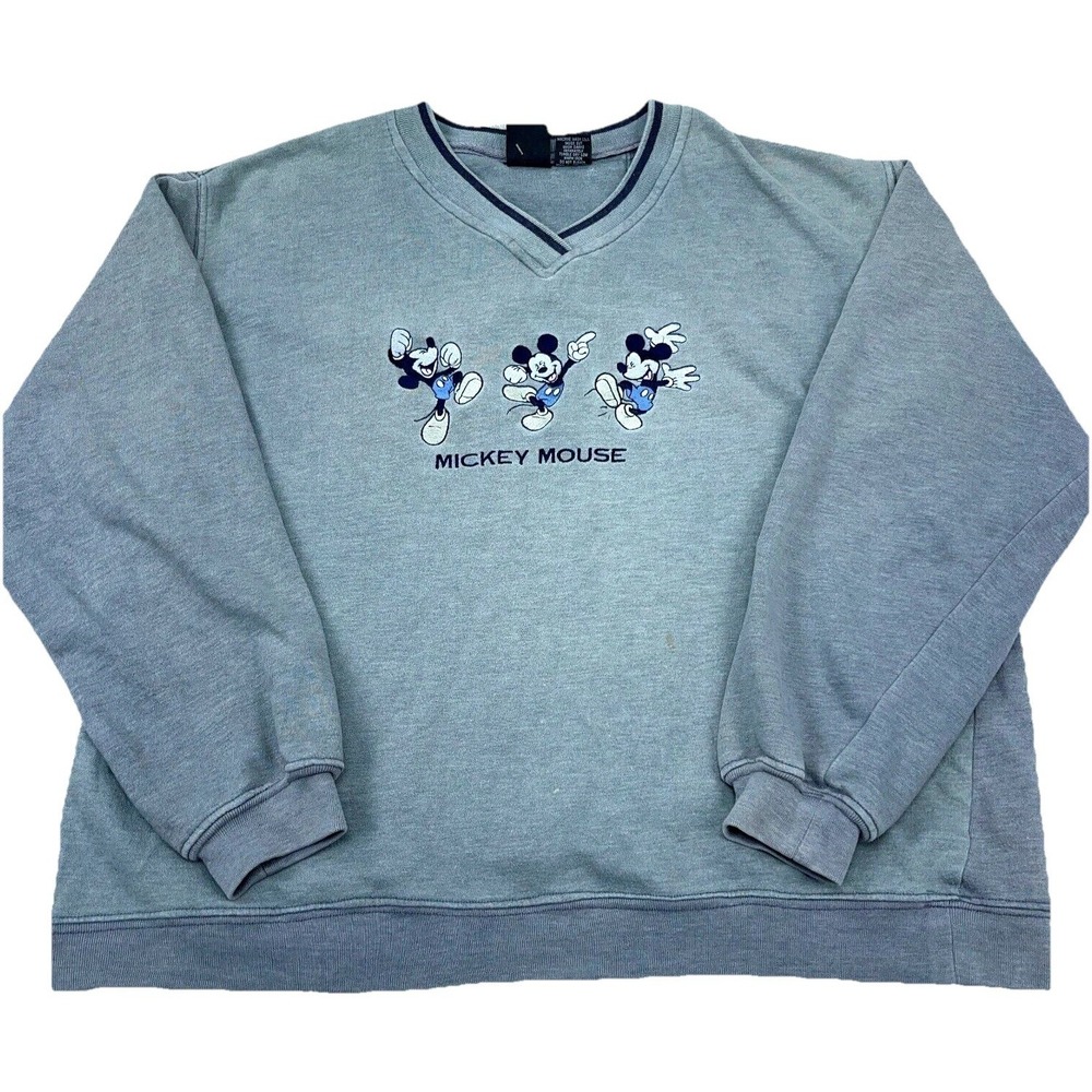 Vintage‎ Disney Sweatshirt Women XL Gray Sweater Mickey Sun Faded Grunge Worn *